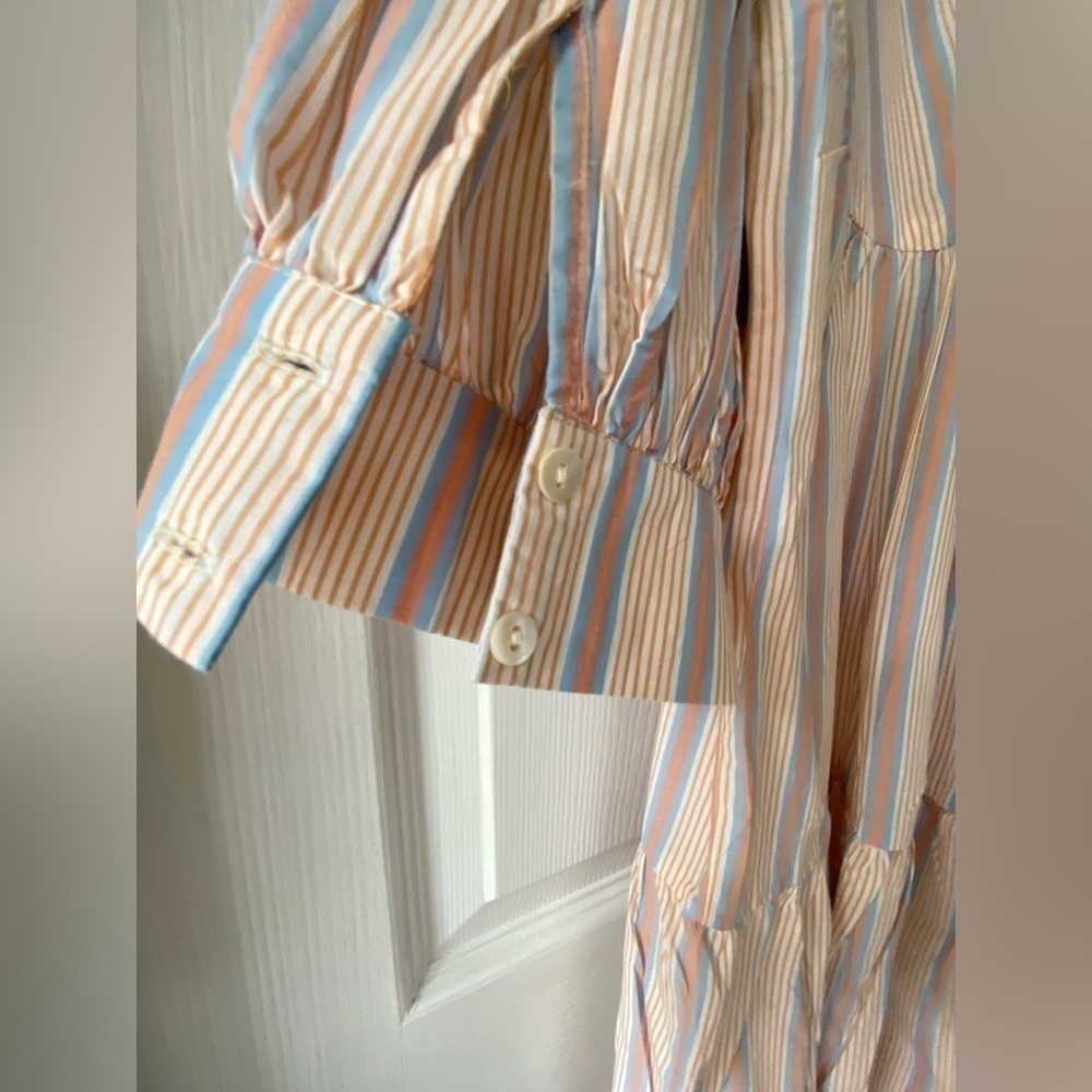 NWT Mango “Gabriela” Striped 100% Cotton Puff Sleeve Dress Size 6 - Picture 14 of 15